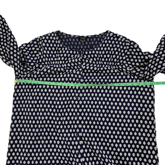 TALBOTS Blue White Geometric Embroidered Woven Cotton Button Up Blouse Medium - Picture 8 of 10